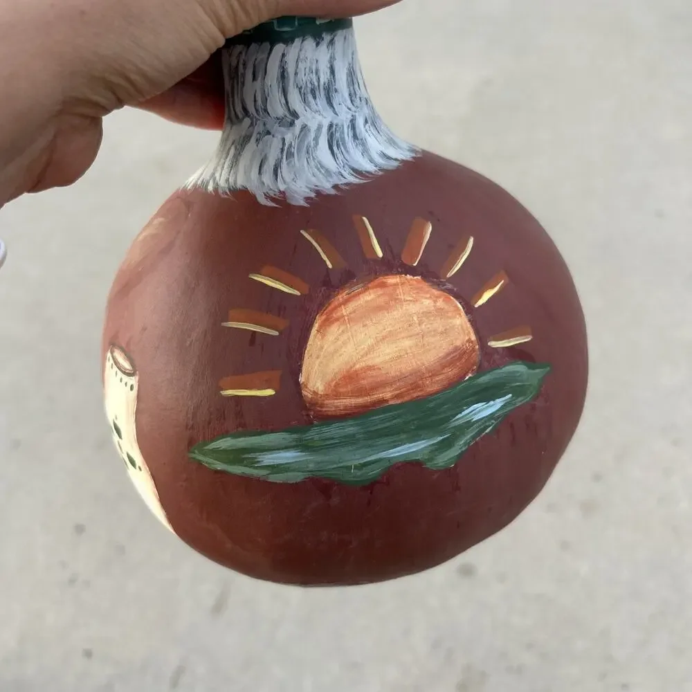 Christmas Santa Gourd Southwest Chili Cactus Hand Painted VTG Folk Art 12”